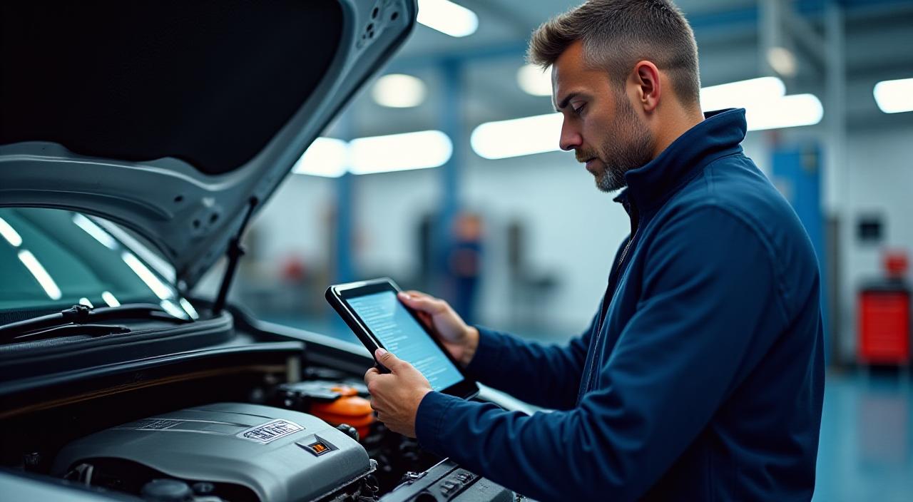 Mecánico profesional realizando inspección de motor en Madrid